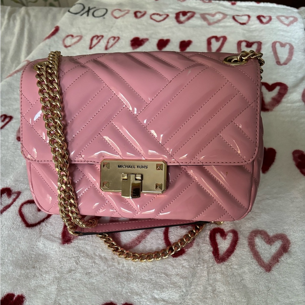 Michael Kors Pink Quilted Crossbody with Gold Chain